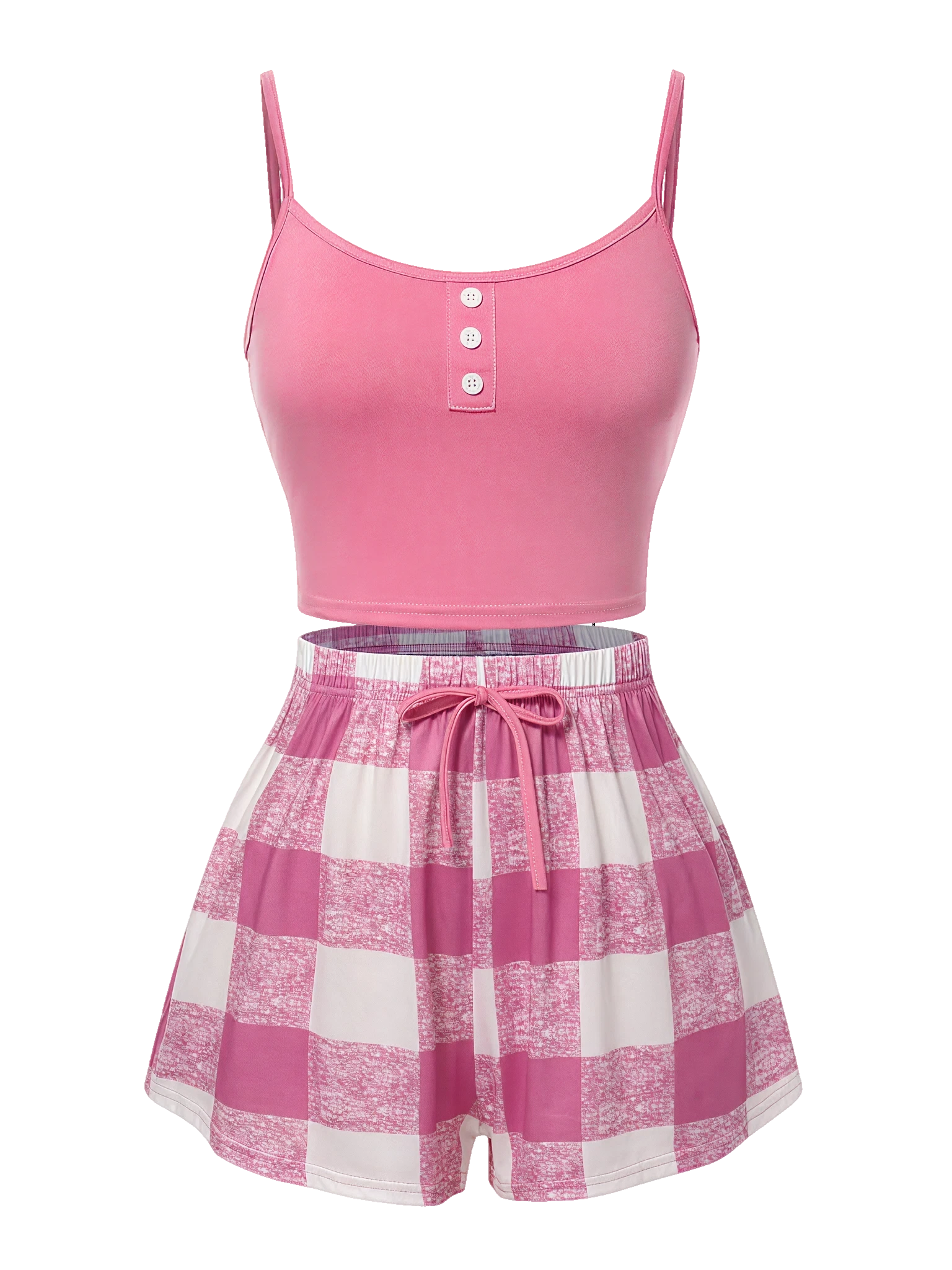 Pink cami and gingham shorts set