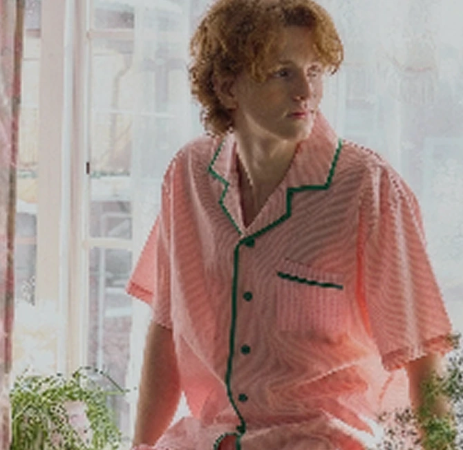 Man wearing pink Foundation pajamas